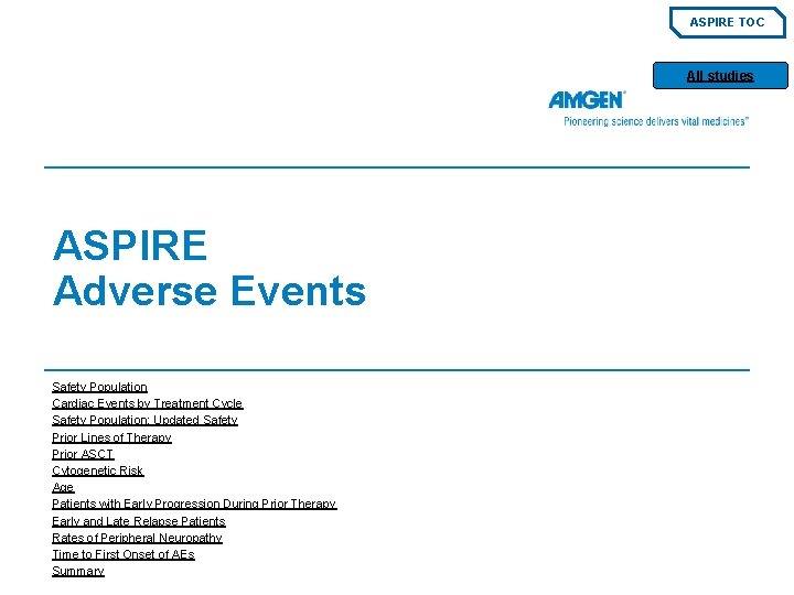 ASPIRE TOC All studies ASPIRE Adverse Events Safety Population Cardiac Events by Treatment Cycle