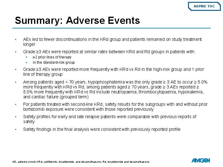 ASPIRE TOC Summary: Adverse Events • AEs led to fewer discontinuations in the KRd