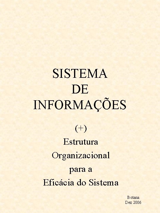 SISTEMA DE INFORMAÇÕES (+) Estrutura Organizacional para a Eficácia do Sistema Botana Dez 2006