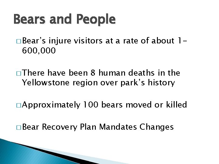 Bears and People � Bear’s injure visitors at a rate of about 1600, 000