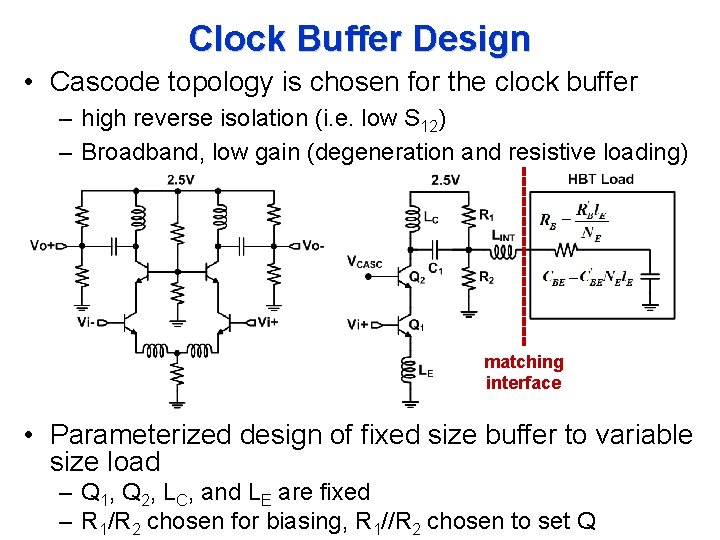 Clock Buffer Design • Cascode topology is chosen for the clock buffer – high