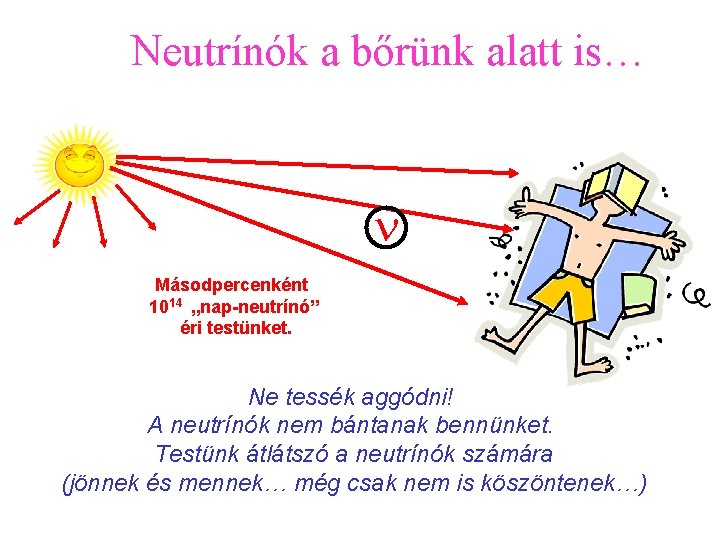 Neutrínók a bőrünk alatt is… Másodpercenként 1014 „nap-neutrínó” éri testünket. Ne tessék aggódni! A