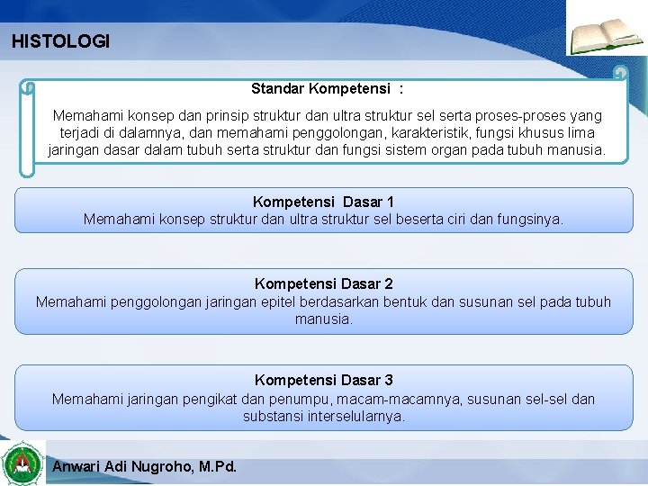 HISTOLOGI Standar Kompetensi : Memahami konsep dan prinsip struktur dan ultra struktur sel serta