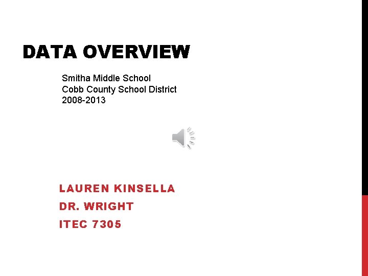 DATA OVERVIEW Smitha Middle School Cobb County School District 2008 -2013 LAUREN KINSELLA DR.