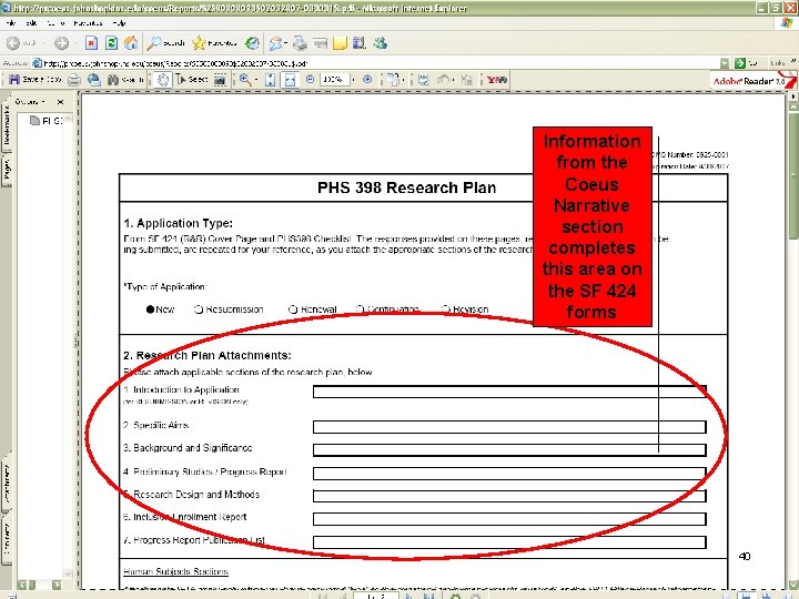 Information from the Coeus Narrative section completes this area on the SF 424 forms