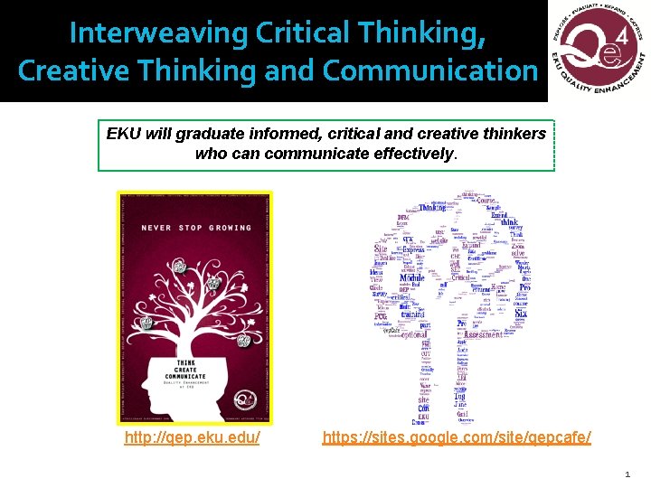 Interweaving Critical Thinking, Creative Thinking and Communication EKU will graduate informed, critical and creative