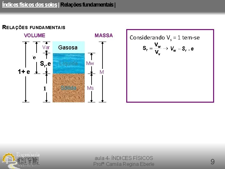 Índices físicos dos solos | Relações fundamentais | RELAÇÕES FUNDAMENTAIS VOLUME e Vv MASSA