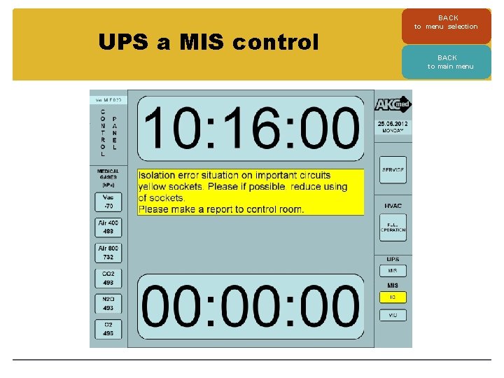 UPS a MIS control BACK to menu selection BACK to main menu 