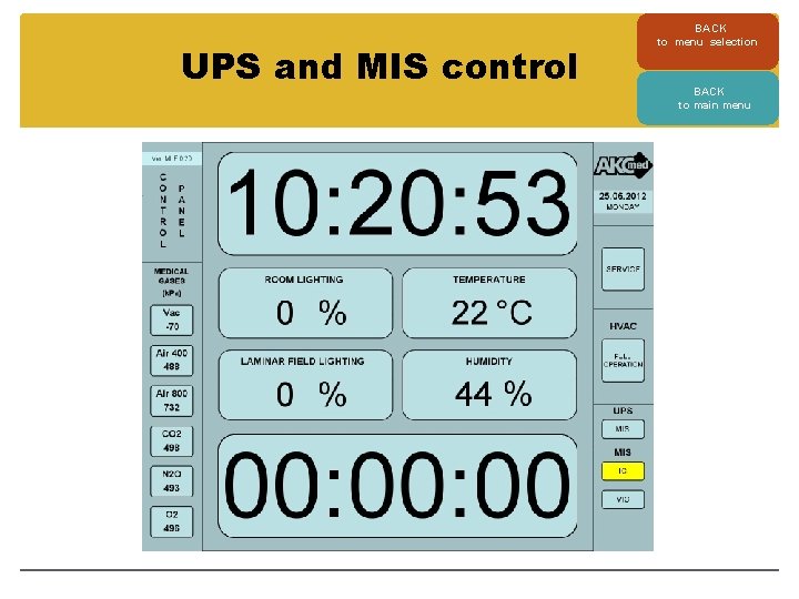 UPS and MIS control BACK to menu selection BACK to main menu 