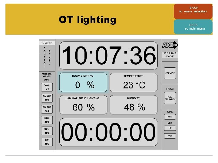 OT lighting BACK to menu selection BACK to main menu 