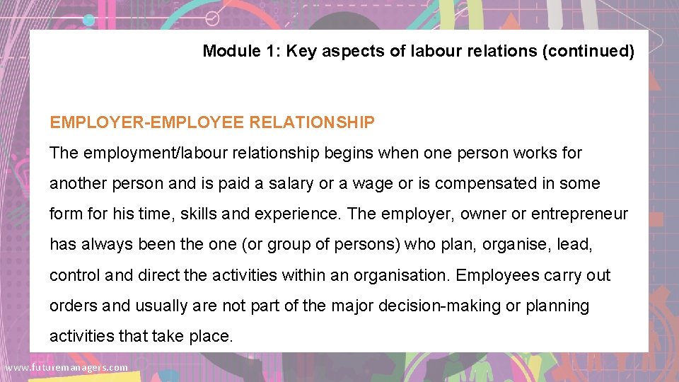 Employment Relations Module Labour Relations N 5 Module 1 Key aspects