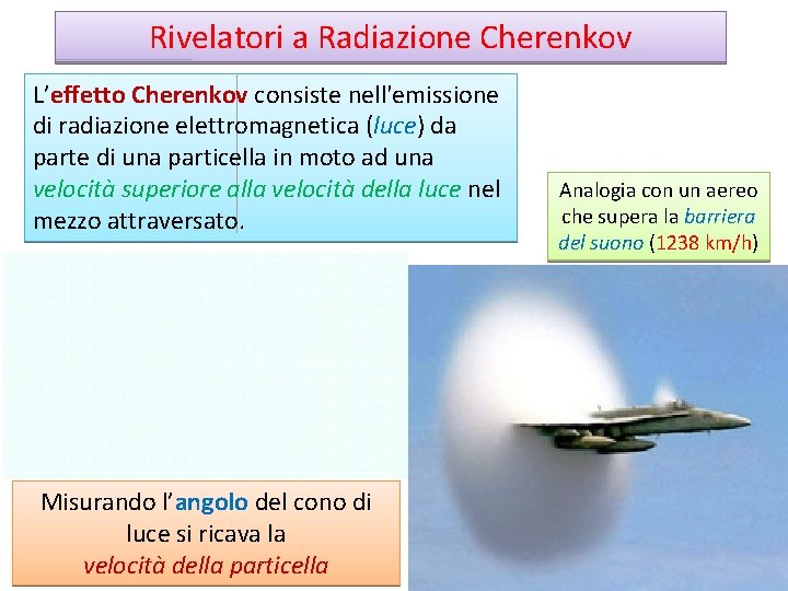 Rivelatori a Radiazione Cherenkov L’effetto Cherenkov consiste nell'emissione di radiazione elettromagnetica (luce) da parte