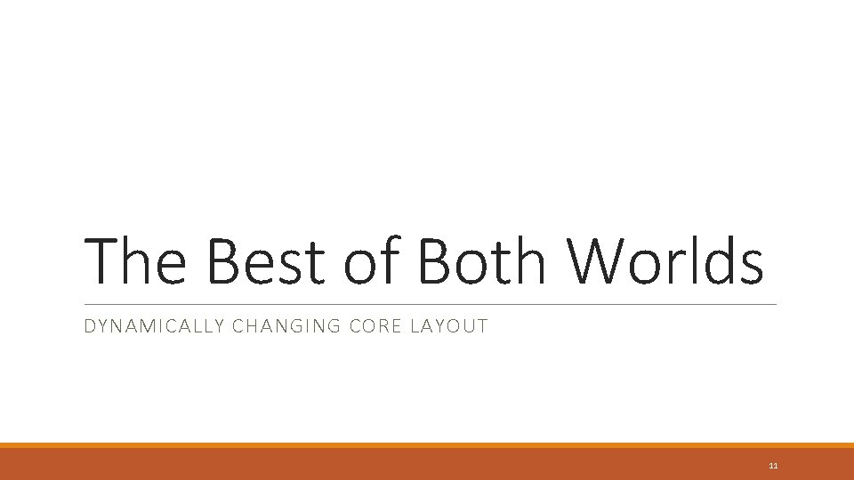 The Best of Both Worlds DYNAMICALLY CHANGING CORE LAYOUT 11 