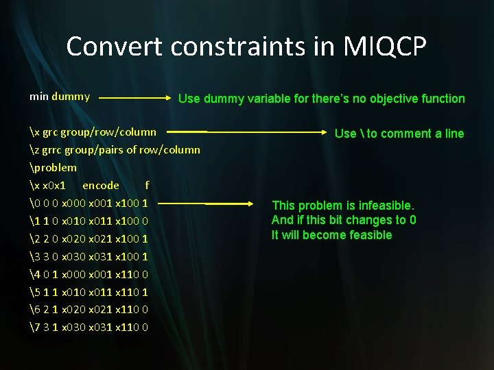 Convert constraints in MIQCP min dummy Use dummy variable for there’s no objective function