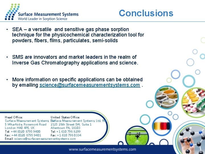 Conclusions • SEA – a versatile and sensitive gas phase sorption technique for the