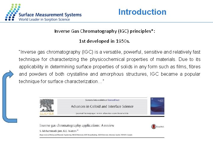 Introduction Inverse Gas Chromatography (IGC) principles*: 1 st developed in 1950 s. “Inverse gas