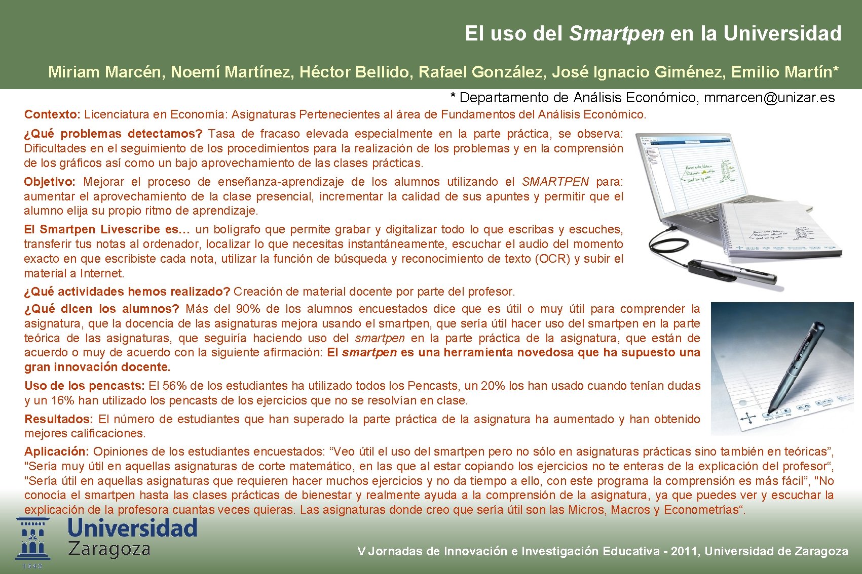 El uso del Smartpen en la Universidad Miriam Marcén, Noemí Martínez, Héctor Bellido, Rafael