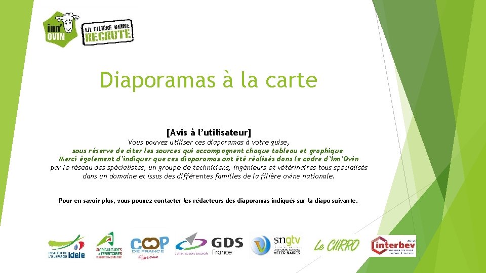 Diaporamas à la carte [Avis à l’utilisateur] Vous pouvez utiliser ces diaporamas à votre