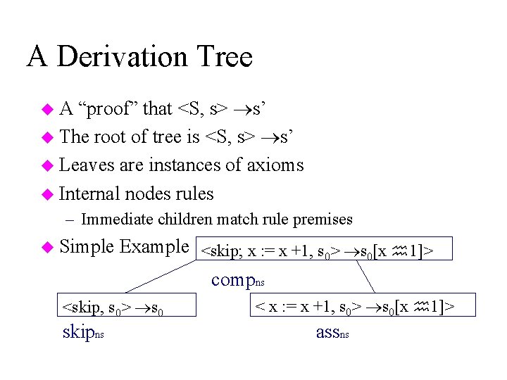 A Derivation Tree “proof” that <S, s> s’ u The root of tree is