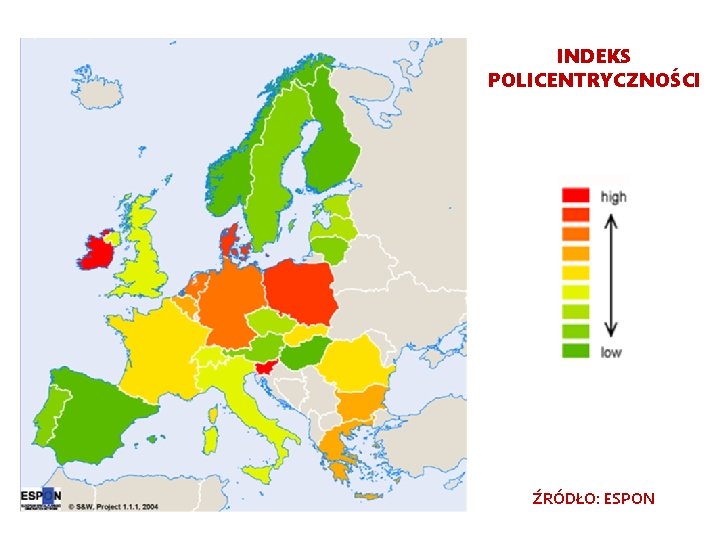 INDEKS POLICENTRYCZNOŚCI ŹRÓDŁO: ESPON 