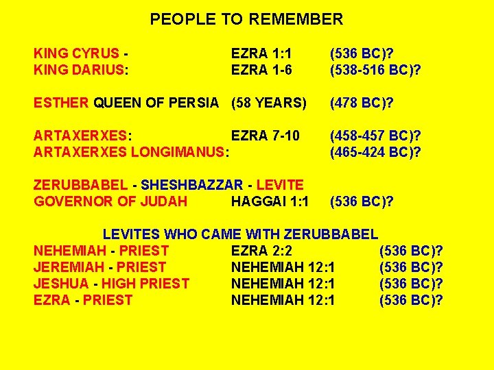 PEOPLE TO REMEMBER KING CYRUS KING DARIUS: EZRA 1: 1 EZRA 1 -6 (536