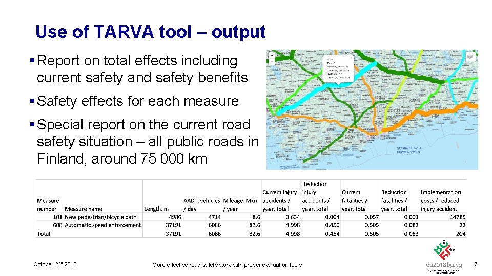 Use of TARVA tool – output § Report on total effects including current safety