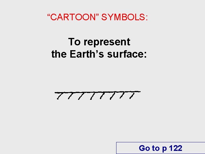 “CARTOON” SYMBOLS: To represent the Earth’s surface: Go to p 122 