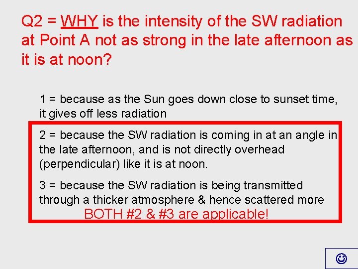 Q 2 = WHY is the intensity of the SW radiation at Point A