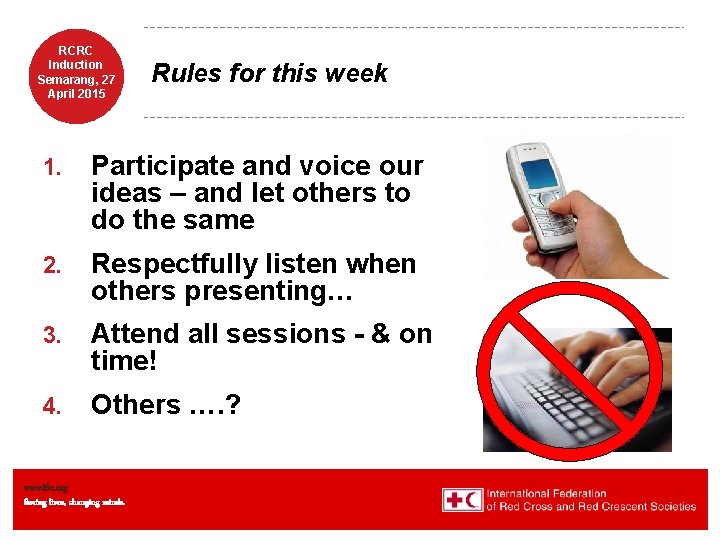 RCRC Induction Semarang, 27 April 2015 Rules for this week 1. Participate and voice