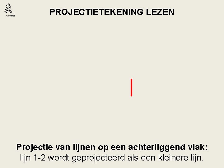 PROJECTIETEKENING LEZEN Projectie van lijnen op een achterliggend vlak: lijn 1 -2 wordt geprojecteerd