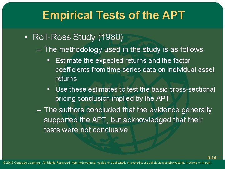 Empirical Tests of the APT • Roll-Ross Study (1980) – The methodology used in Empirical Tests of the APT • Roll-Ross Study (1980) – The methodology used in