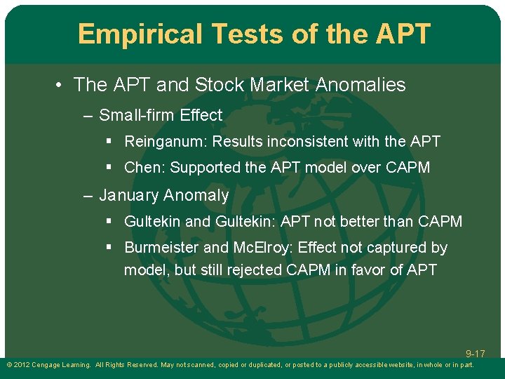 Empirical Tests of the APT • The APT and Stock Market Anomalies – Small-firm