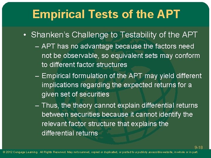 Empirical Tests of the APT • Shanken’s Challenge to Testability of the APT – Empirical Tests of the APT • Shanken’s Challenge to Testability of the APT –