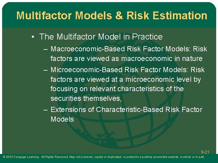 Multifactor Models & Risk Estimation • The Multifactor Model in Practice – Macroeconomic-Based Risk Multifactor Models & Risk Estimation • The Multifactor Model in Practice – Macroeconomic-Based Risk
