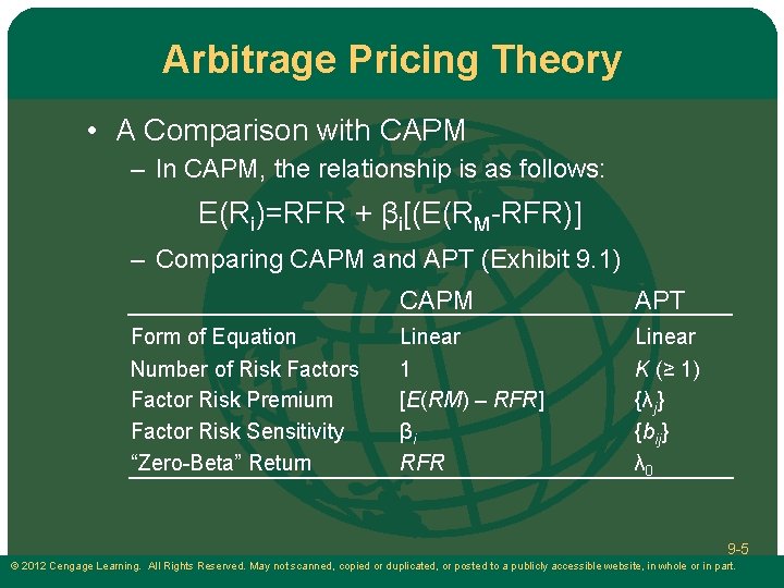Arbitrage Pricing Theory • A Comparison with CAPM – In CAPM, the relationship is Arbitrage Pricing Theory • A Comparison with CAPM – In CAPM, the relationship is