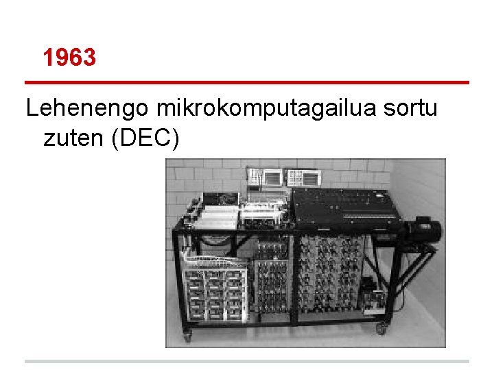 1963 Lehenengo mikrokomputagailua sortu zuten (DEC) 1963 Lehenengo mikrokomputagailua sortu zuten (DEC)