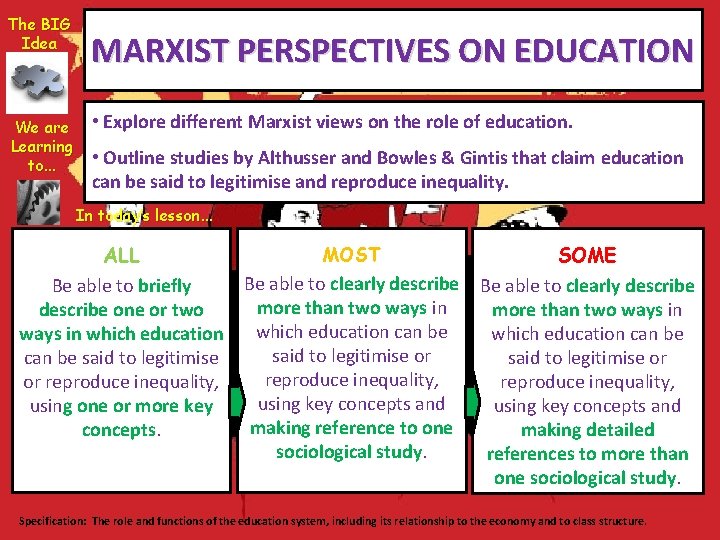 The BIG Idea We are Learning to. . . MARXIST PERSPECTIVES ON EDUCATION •