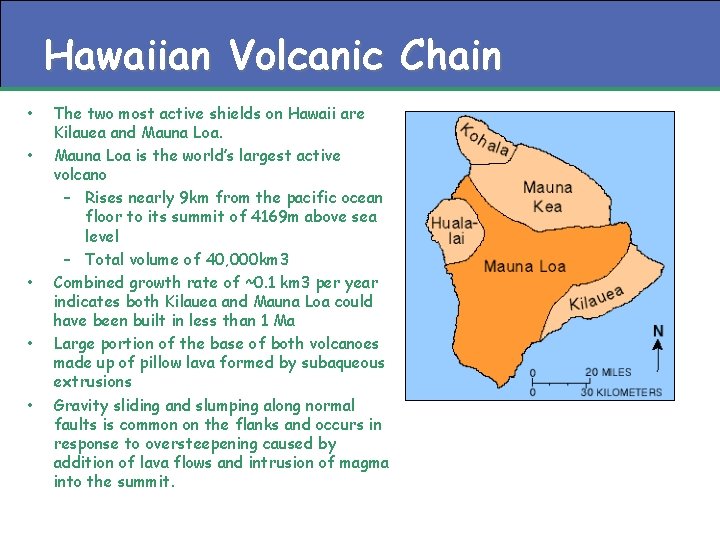 Hawaiian Volcanic Chain • • • The two most active shields on Hawaii are