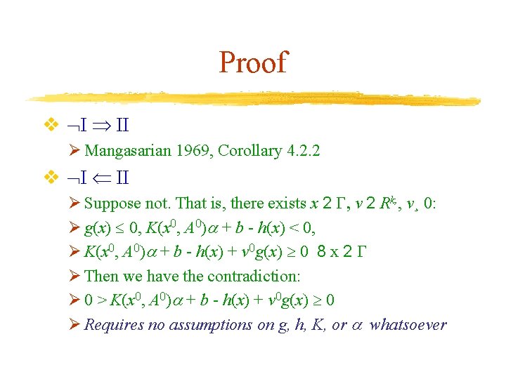 Proof v I II Ø Mangasarian 1969, Corollary 4. 2. 2 v I II