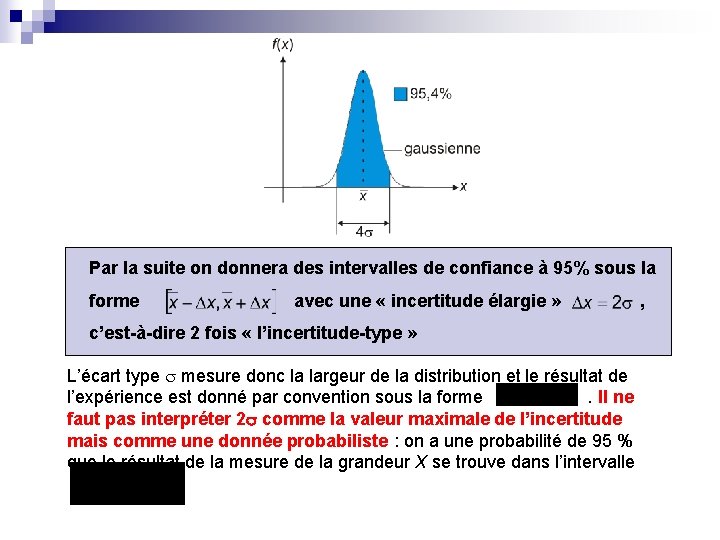 Par la suite on donnera des intervalles de confiance à 95% sous la forme