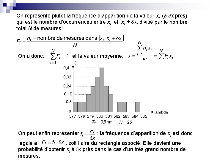 On représente plutôt la fréquence d’apparition de la valeur xi (à x près) qui