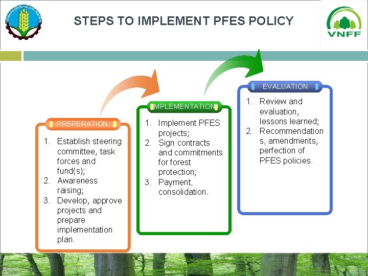 STEPS TO IMPLEMENT PFES POLICY EVALUATION IMPLEMENTATION PREPERATION 1. Establish steering committee, task forces