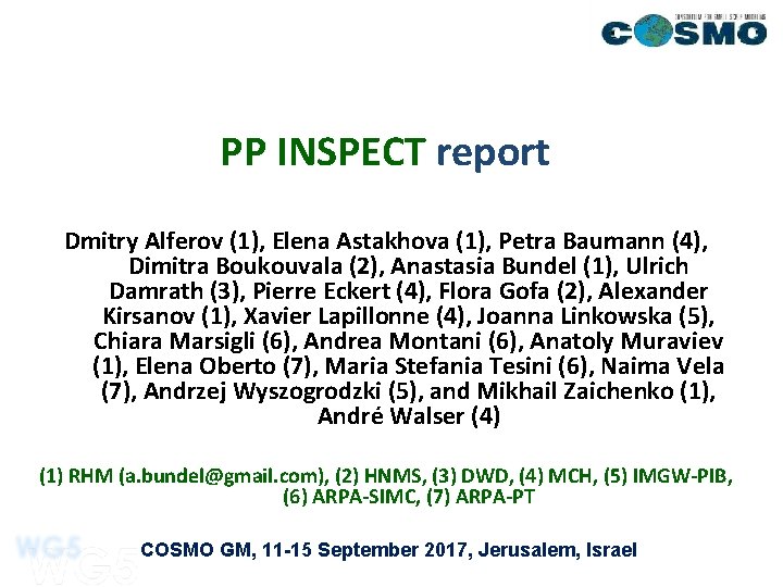 PP INSPECT report Dmitry Alferov (1), Elena Astakhova (1), Petra Baumann (4), Dimitra Boukouvala PP INSPECT report Dmitry Alferov (1), Elena Astakhova (1), Petra Baumann (4), Dimitra Boukouvala