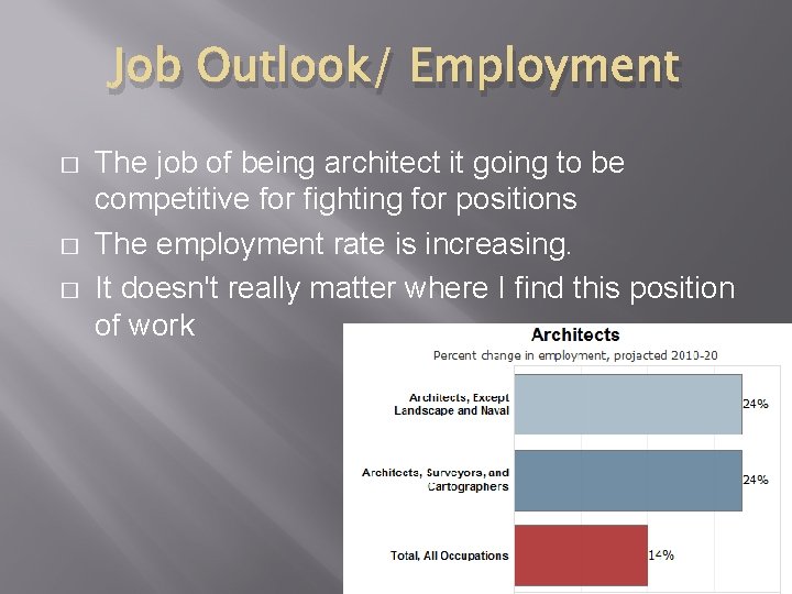Job Outlook/ Employment � � � The job of being architect it going to