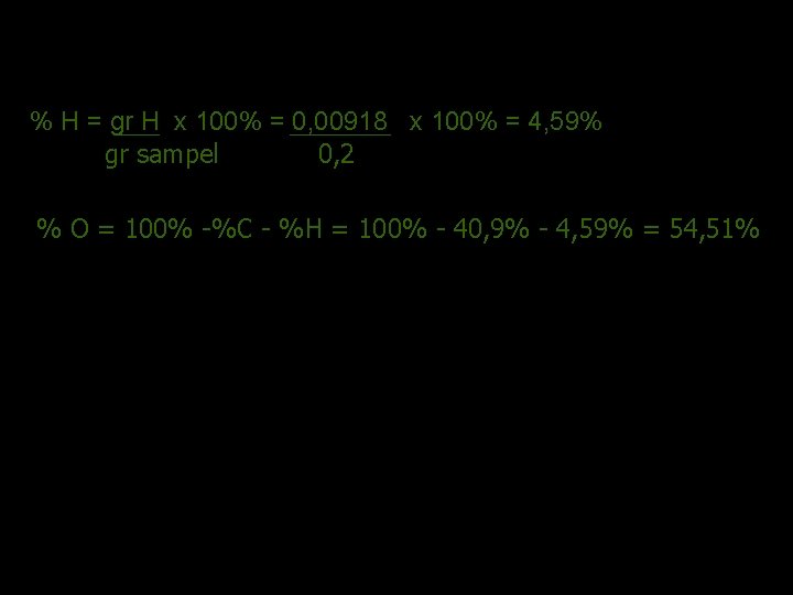 ANALISIS PENGABUAN % H = gr H x 100% = 0, 00918 x 100%