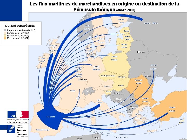 Les flux maritimes de marchandises en origine ou destination de la Péninsule Ibérique (année