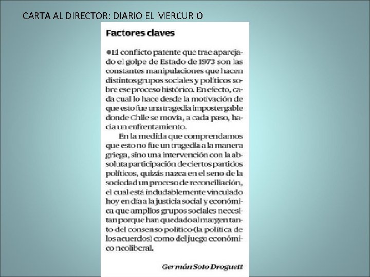 CARTA AL DIRECTOR: DIARIO EL MERCURIO 