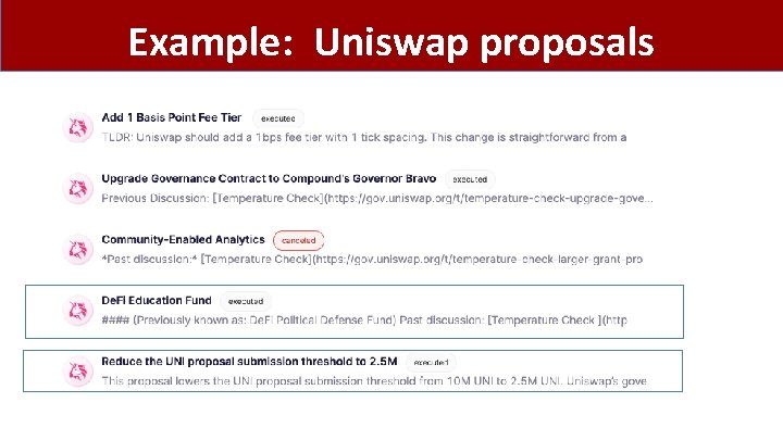 Example: Uniswap proposals 