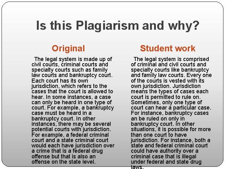 Is this Plagiarism and why? Original The legal system is made up of civil