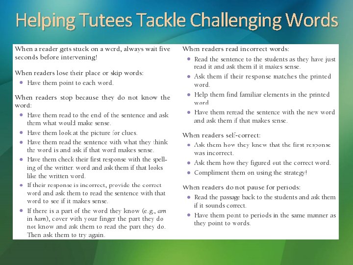 Helping Tutees Tackle Challenging Words 